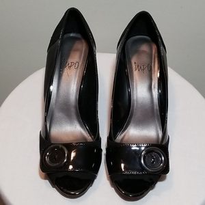 IMPO Black Open Toe 3" Wedges Size 7.5